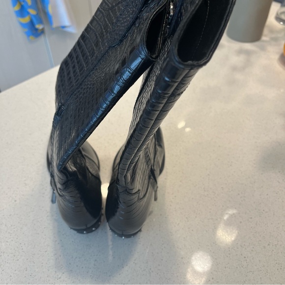 Sam Edelman Black Leather Cowboy Western Boots with Crocodile-Embossed Pattern - Picture 3 of 7